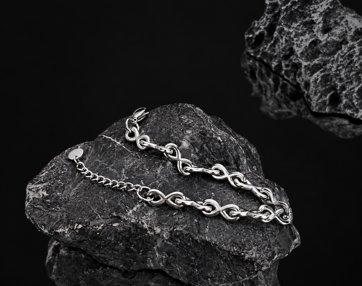 Charon 925 sterling silver interlocking-link bracelet with extender chain