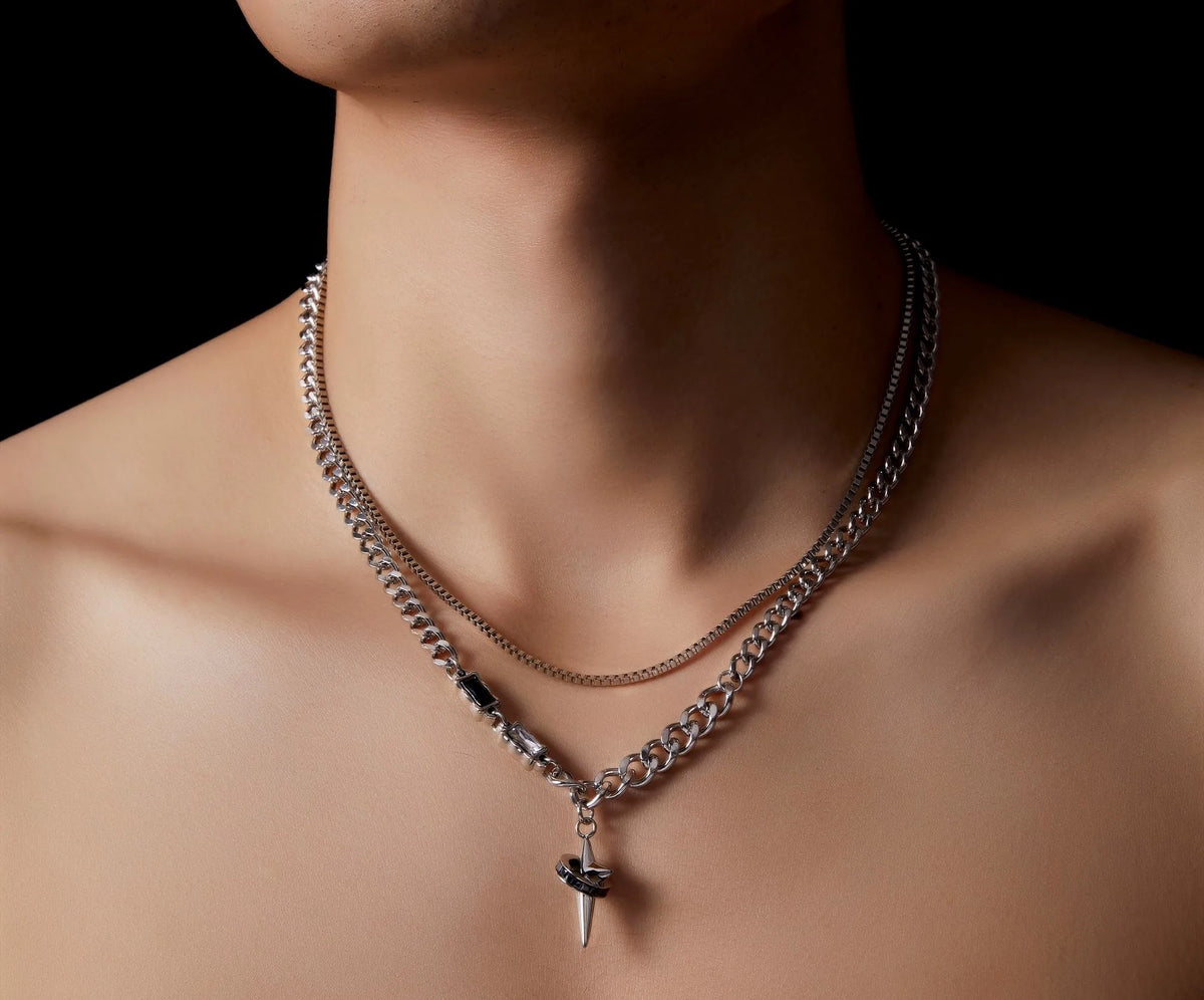 Astraea double-layer 925 silver necklace with four-point star