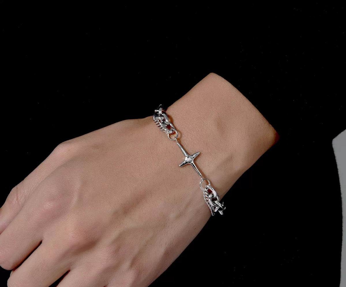 Hades polished 925 silver double-layer hexagram bracelet