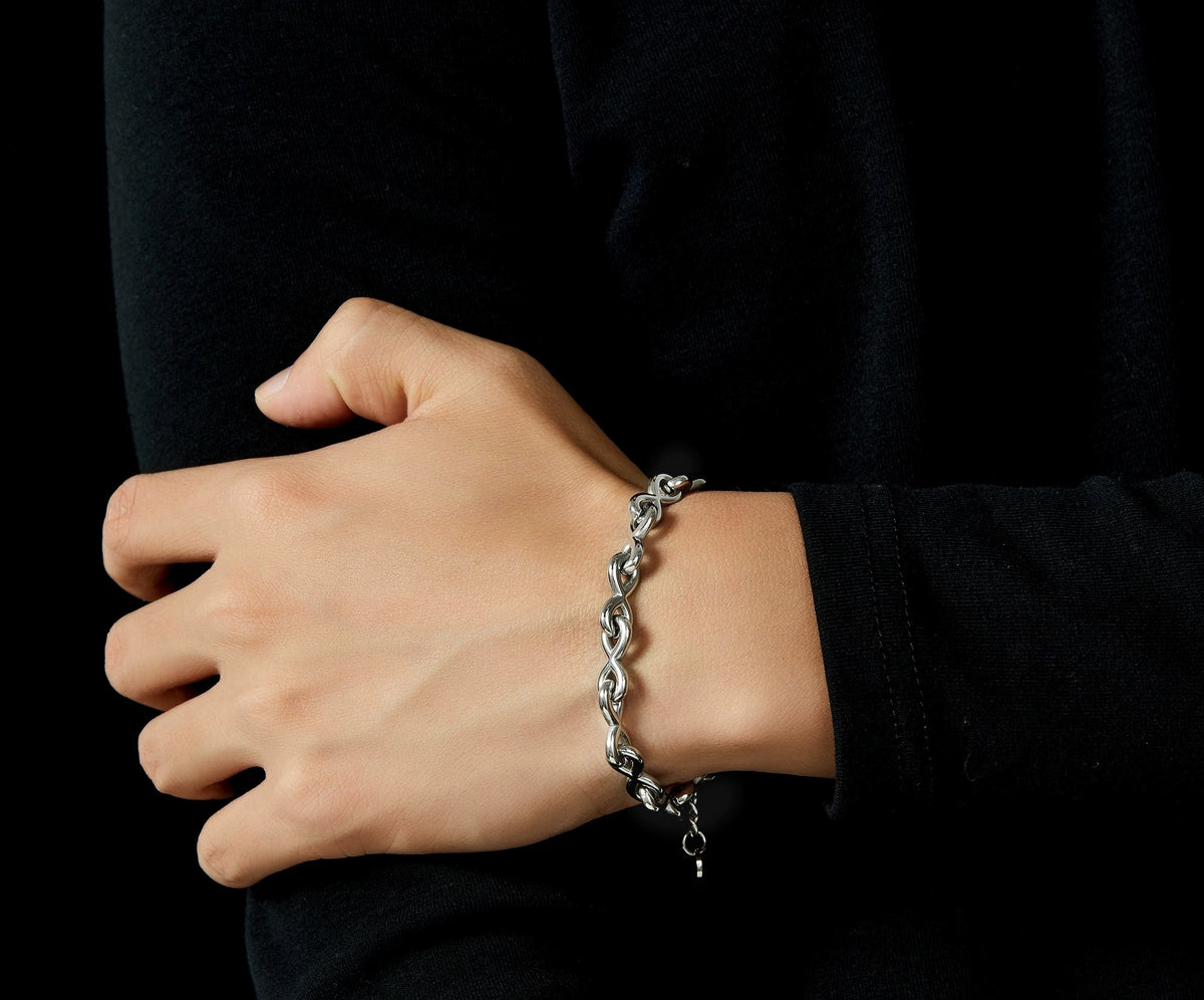 Charon polished 925 silver interlocking ring-link bracelet
