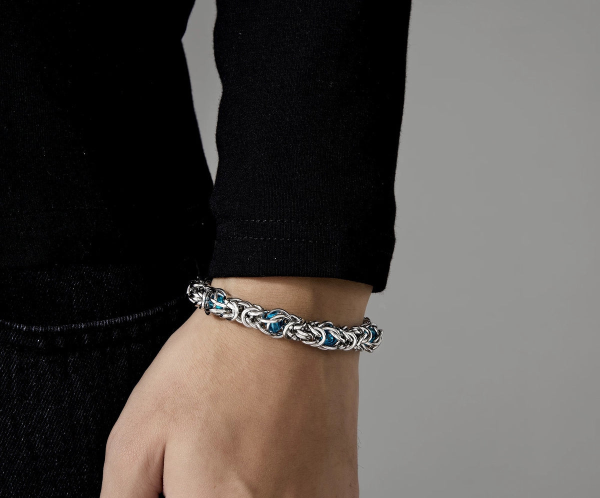 Styx Byzantine-link silver bracelet with sapphire details