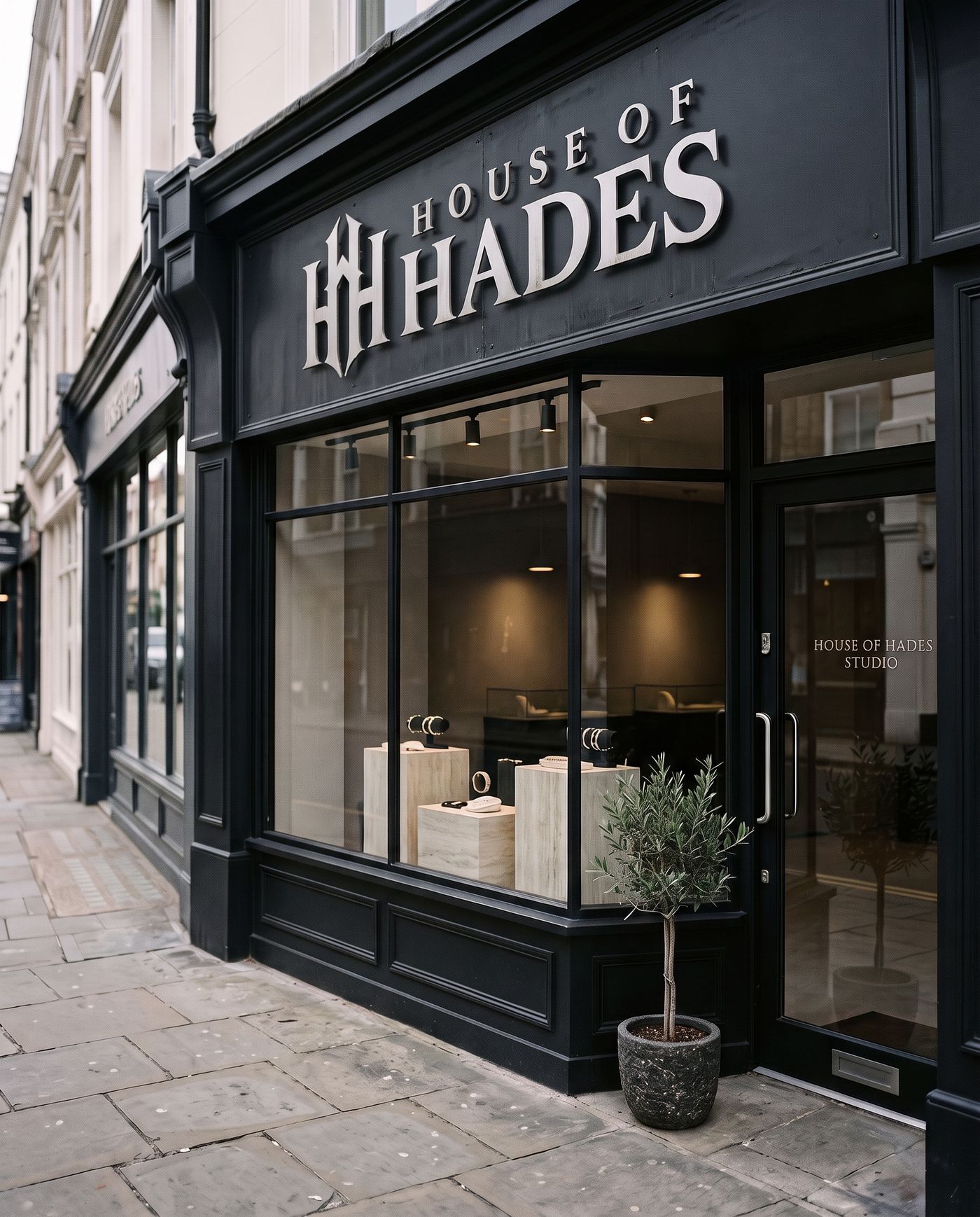 House of Hades black facade with silver lettering