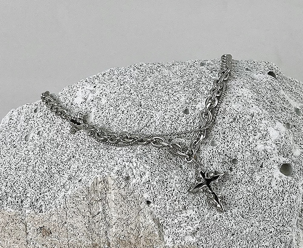 Hypnos cubic-zirconia cross and layered chain necklace