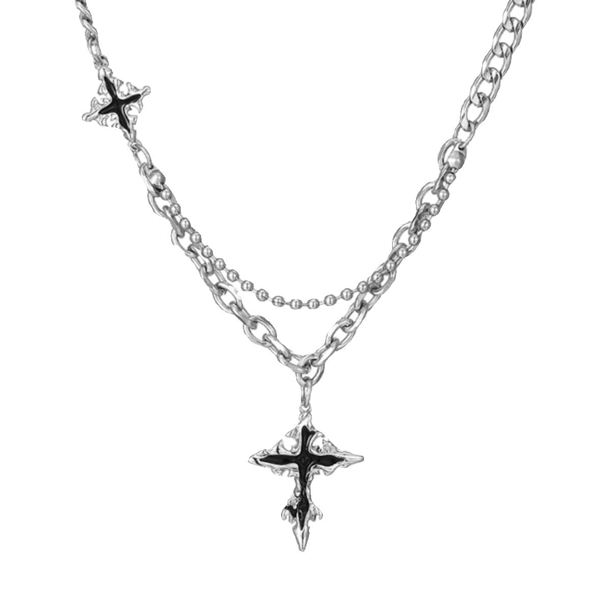 Hypnos polished silver necklace with melting cross pendant