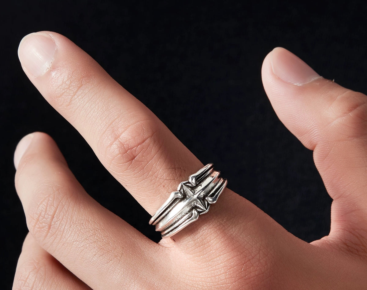 Asterion open silver band with engraved celestial star