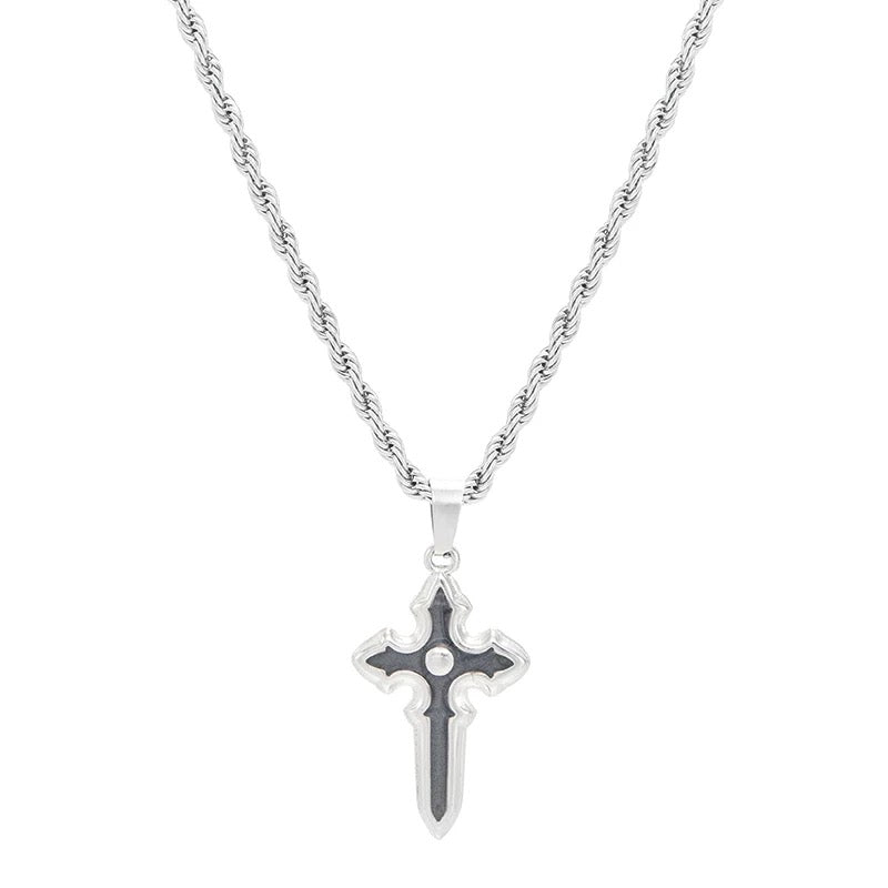 Ares twisted silver rope chain and sword pendant